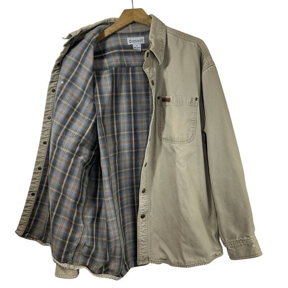 Vintage Carhartt Shirt Jacket MEN’S SIZE L S96GKH Duck Canvas Flannel Lined EUC
